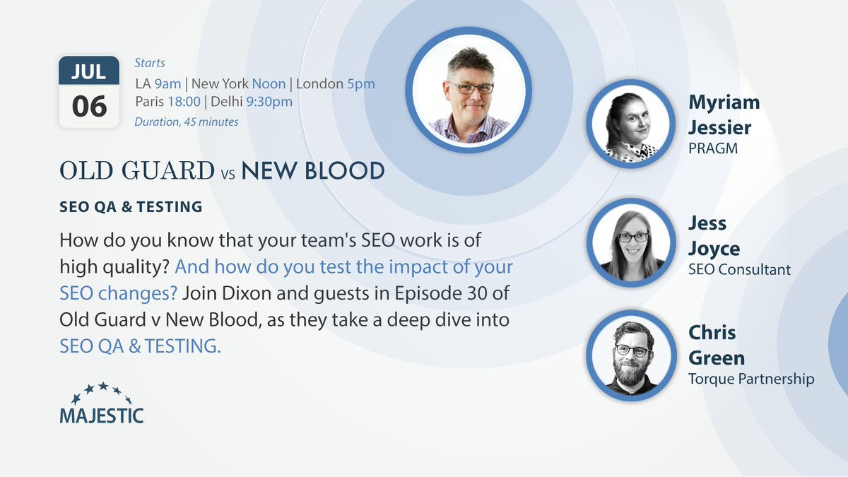 How do you know that your team’s SEO work is high quality? And how do you test the impact of your SEO changes? Joining <a href="/Dixon_Jones/">Dixon Jones</a> on July 6th will be <a href="/myriamjessier/">Myriam Jessier</a>, <a href="/jessjoyce/">Jess Joyce 👩‍💻</a> and <a href="/chrisgreenseo/">Chris Green</a>! Join our SEO QA &amp; Testing Webinar maj.to/3y3uJn3