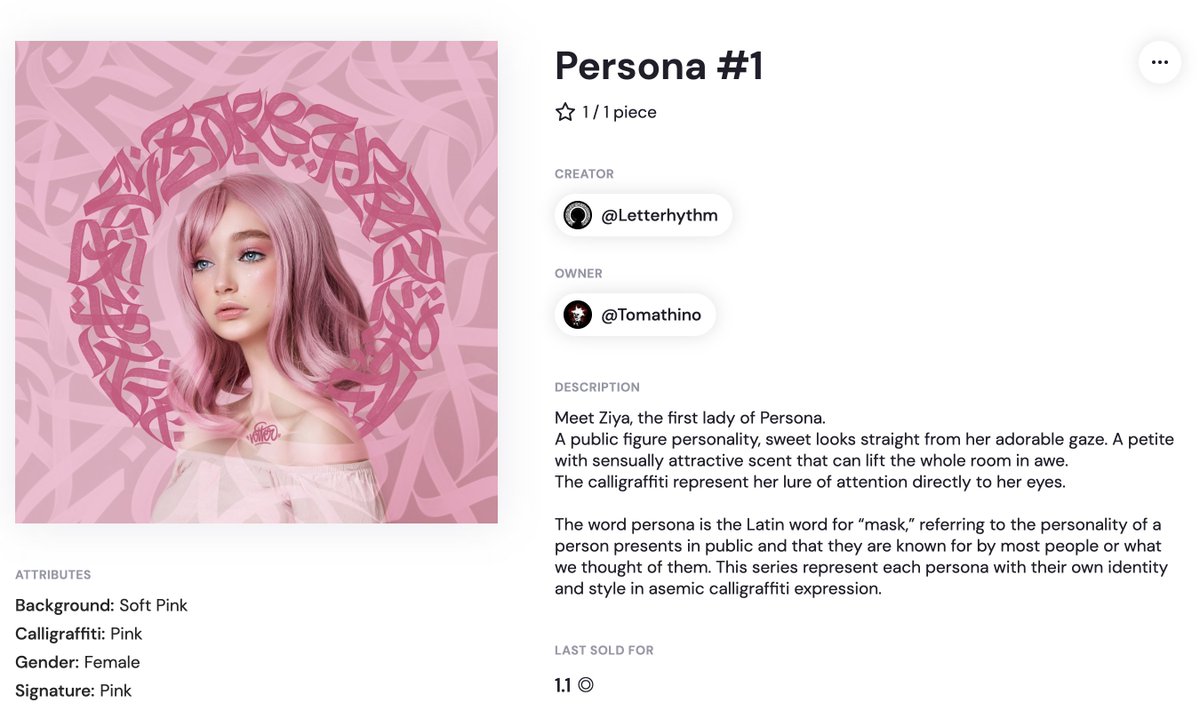 This is amazing! The First Lady Persona, Liya is sold to <a href="/Tomathino1/">Tomathino</a>  Thank you so much for this start of a history in $SOL . 🙏🏻🤍