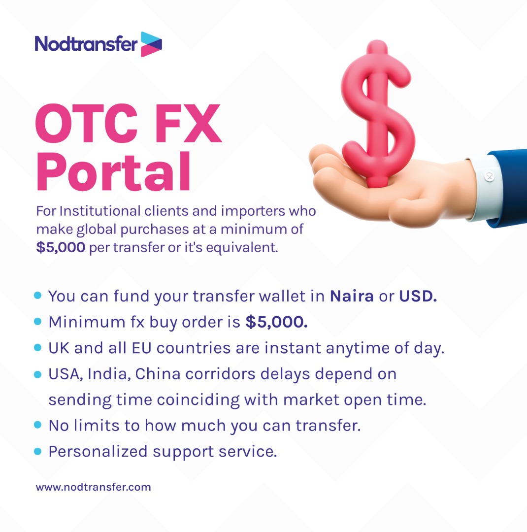 Introducing OTC fx portal:

For importers and institutional clients who make global purchases of up to $5,000 per transfer.

Settlements in CYN, GBP, INR, EUR and more. Top up in Naira, USD and others.

Sign up: airtable.com/shrwHGRkmBpMPS…