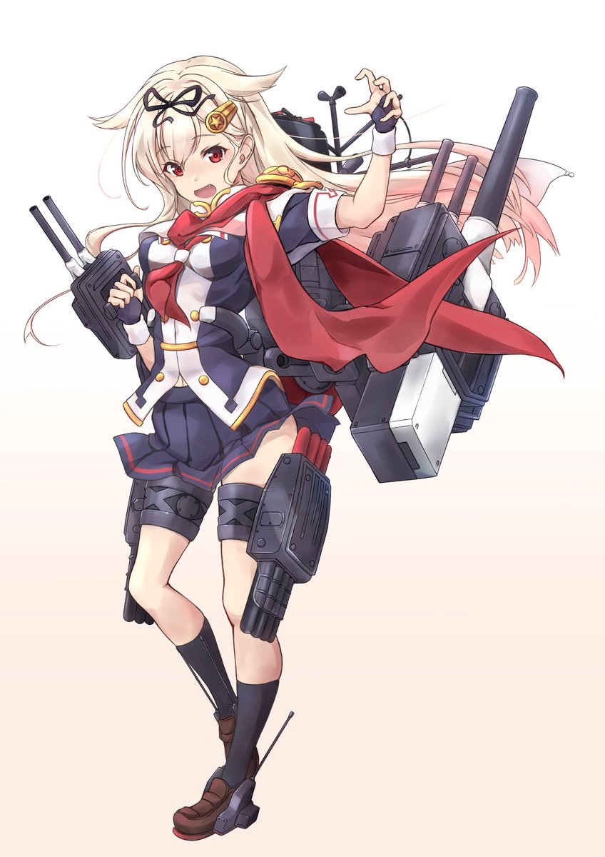 yuudachi (kancolle) ,yuudachi kai ni (kancolle) 1girl solo school uniform red eyes blonde hair long hair serafuku  illustration images