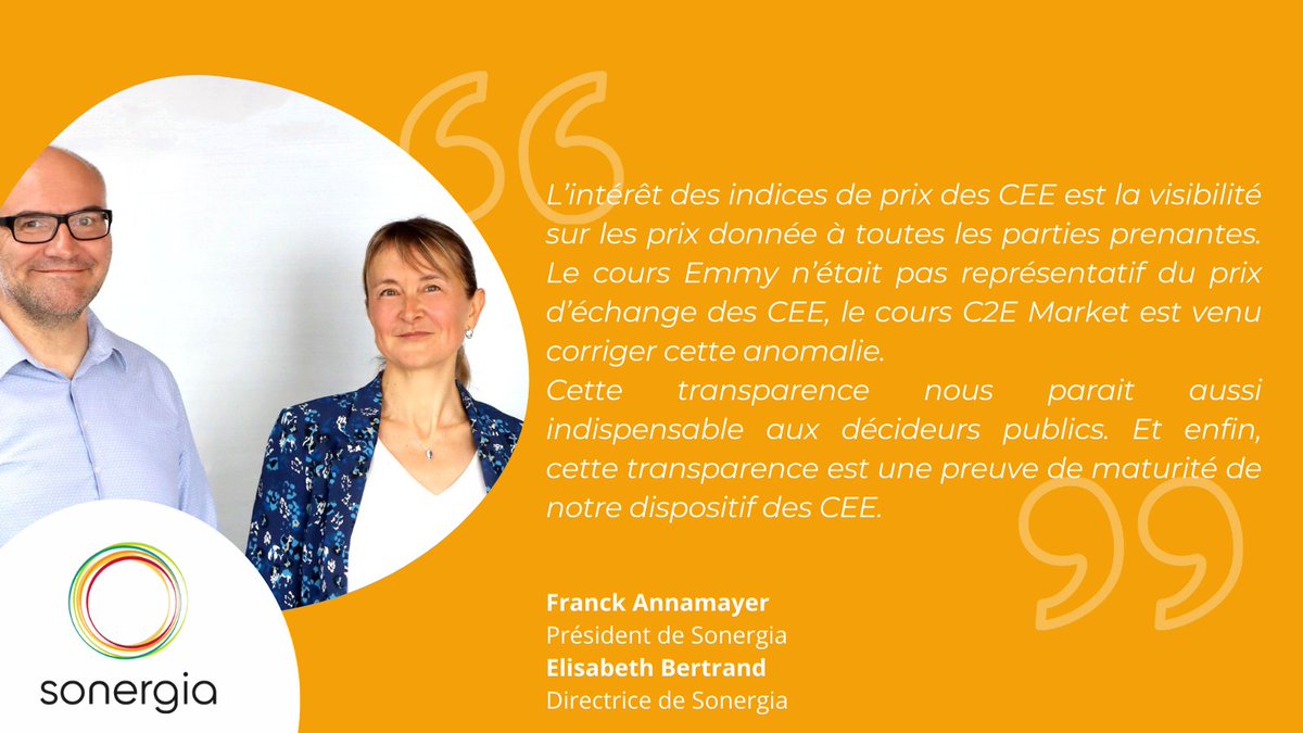 sonergia's tweet photo. Les acteurs du marché des #CEE dont @sonergia sont réunis autour d’une initiative collective: le #C2EMarket
▶️visibilité sur les prix
▶️transparence du dispositif
#témoignage de @FAnnamayer & Elisabeth Bertrand Président & Directrice de @sonergia⬇️
#placedemarché #indices https://t.co/gE3sNgpdo1