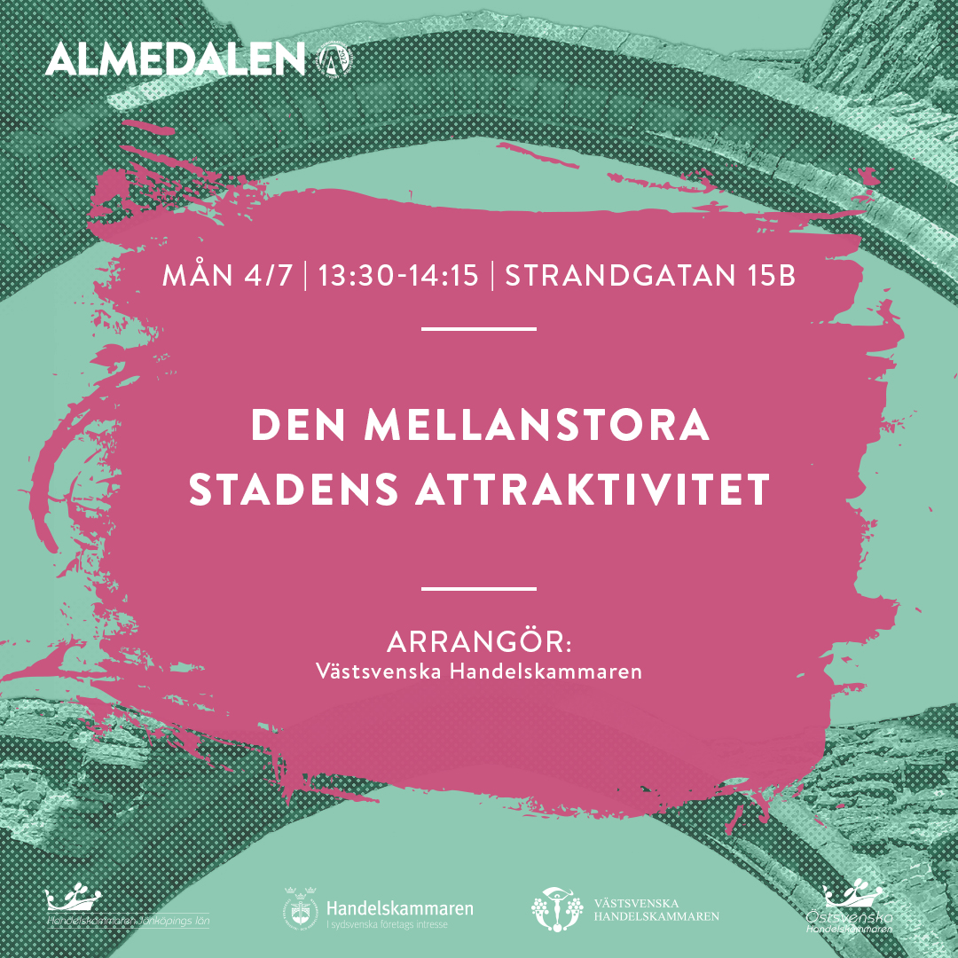 📆⏰ Mån 4 juli 13:30
Den mellanstora stadens attraktivitet

En jämförelse av 29 kommuner i Västsverige, Skåne och Mälardalen.

📍 #strandgatan15b 

På scen: Gunilla Grahn-Hinnfors, ansvarig stadsutvecklingsfrågor 

#Västsvenskahandelskammaren #svpol #almedalen #bopol