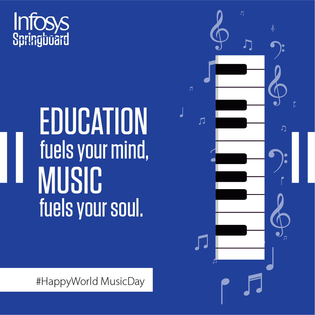 InfySpringboard's tweet photo. Holistic growth is not only about feeding your brain, you also need art and music to feed the soul. Wishing everybody a very happy #WorldMusicDay
#NavigateYourNext #LearnWithInfosysSpringboard #MusicDay2022 https://t.co/pzYkrtMDtb