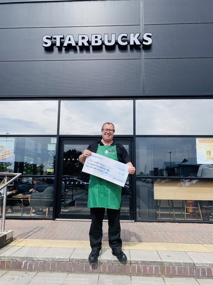 Thank you to <a href="/Starbucks_Grey/">Starbucks Greyhound Chester</a> for their continued support and for raising £1,298.38 for our Blue Skies Balcony Appeal! Here is Store Manager Dave :)