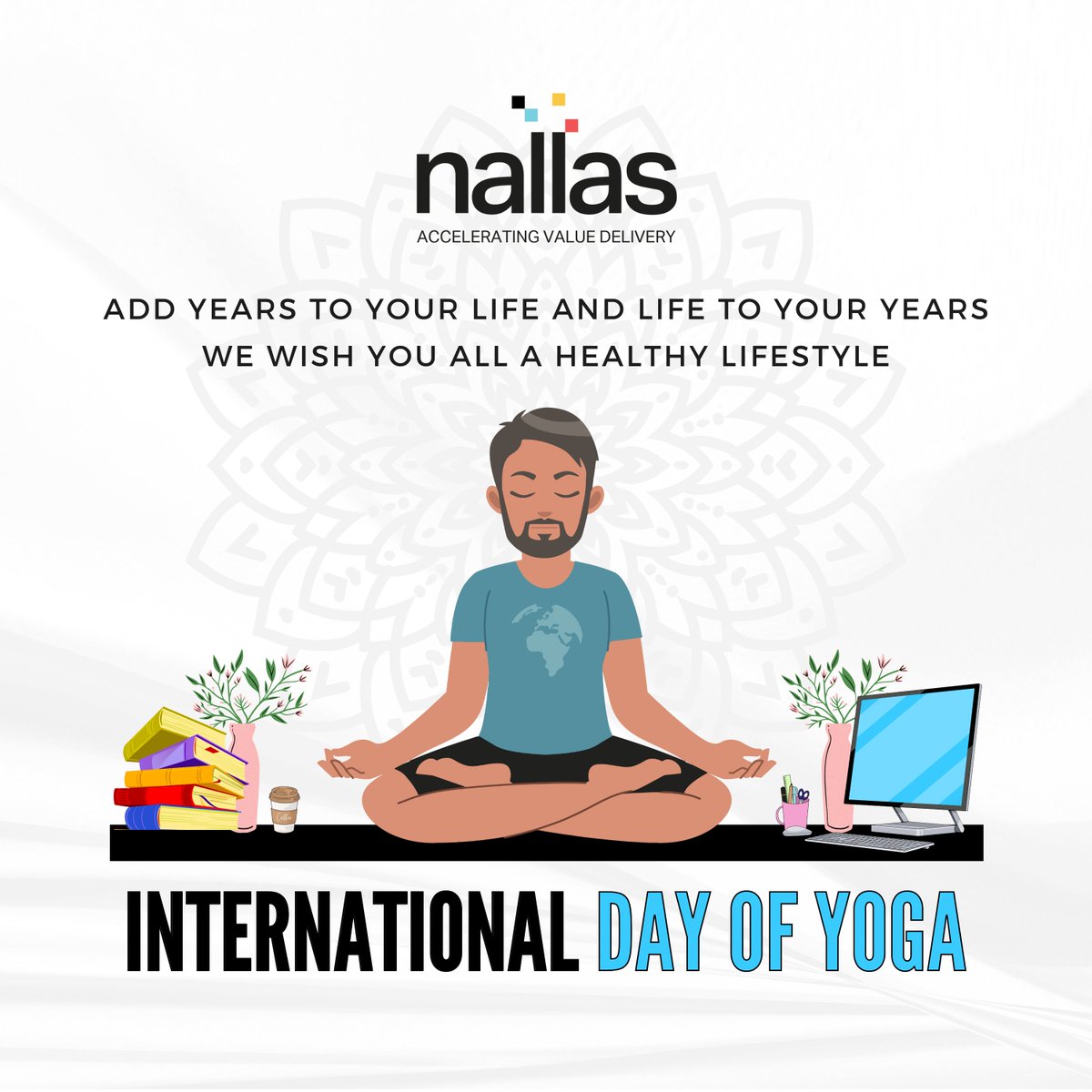 NallasCorp's tweet photo. Nallas wishes everyone a Happy International Yoga Day! Let's all commit to emphasize yoga's importance in life and make people aware that practicing yoga daily can bring many benefits.

#InternationalYogaDay #fitnessyoga #Nallas #yoga #learning #wellbeing #inspiration https://t.co/O2MYZ2It3i