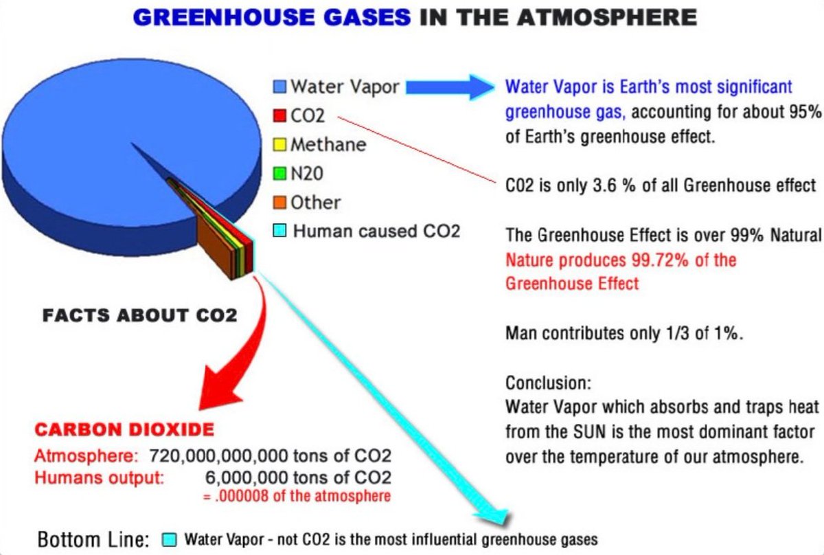 Water vapour is responsible for 95% of the greenhouse effect &  carbon dioxide only 3.6%. The natural world causes 99% of the greenhouse effect but the human contribution just a third of 1%. The IPCC does not mention these things & blames CO2. It is a global climate hoax.