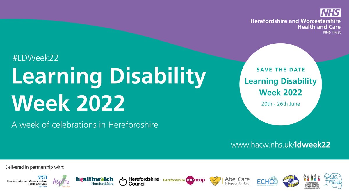 This week is Learning Disability Week. There are loads of great activities taking place across Herefordshire - see: hacw.nhs.uk/ldweek22/ for full itinerary. 
<a href="/HWHCT_NHS/">Herefordshire and Worcestershire Health & Care NHS</a> #LDWeek22