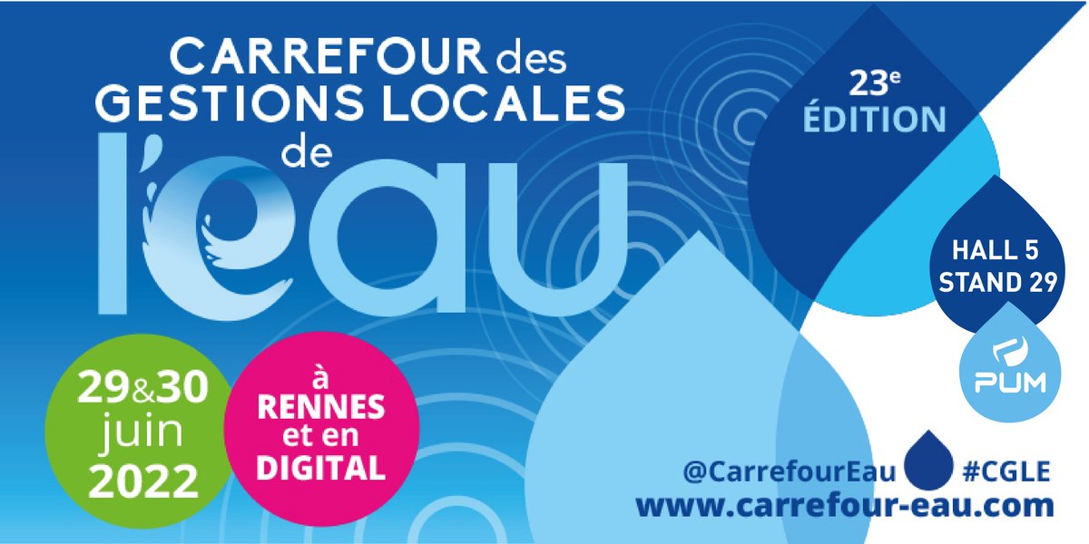 [SALON 💧]  Nous serons présents les 29 &amp; 30 juin 2022 à #Rennes au Carrefour de L'eau pour échanger avec vous sur nos solutions et produits !  
📍 Retrouvez-nous au Stand 29 - Hall 5 
🔗 Pour y participer 👉bit.ly/CGLE2022 
🎫 Code invitation : EXPOCGLE22