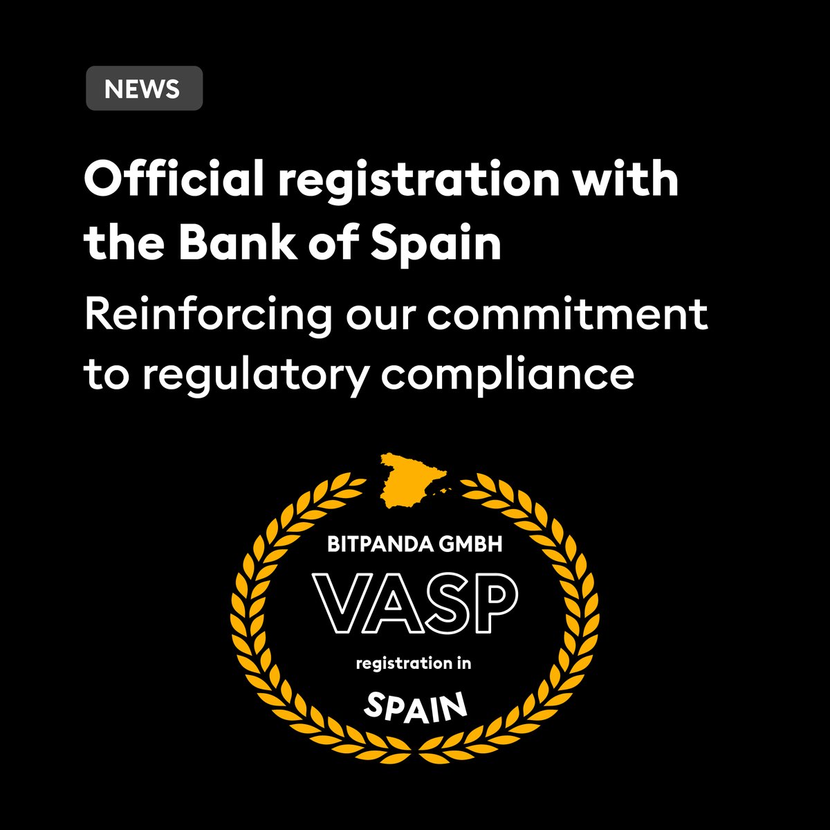 Bitpanda_global's tweet photo. At Bitpanda, we've made it our mission to do things the right way, not the easy way. That means two things above all, regulatory compliance and licensing. After just recently obtaining licences in Sweden and Italy, we are now officially registered with the Bank of Spain. https://t.co/C5gNoAOJJ6