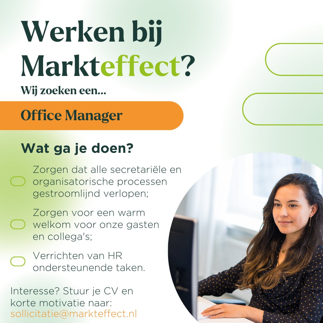 Altijd al willen werken bij het leukste onderzoeksbureau van Nederland? Dit is je kans! We zijn op zoek naar een Office Manager!

Bekijk voor meer informatie de vacature: linkedin.com/jobs/view/3128…

#werkenbijmarkteffect #hiring #vacature