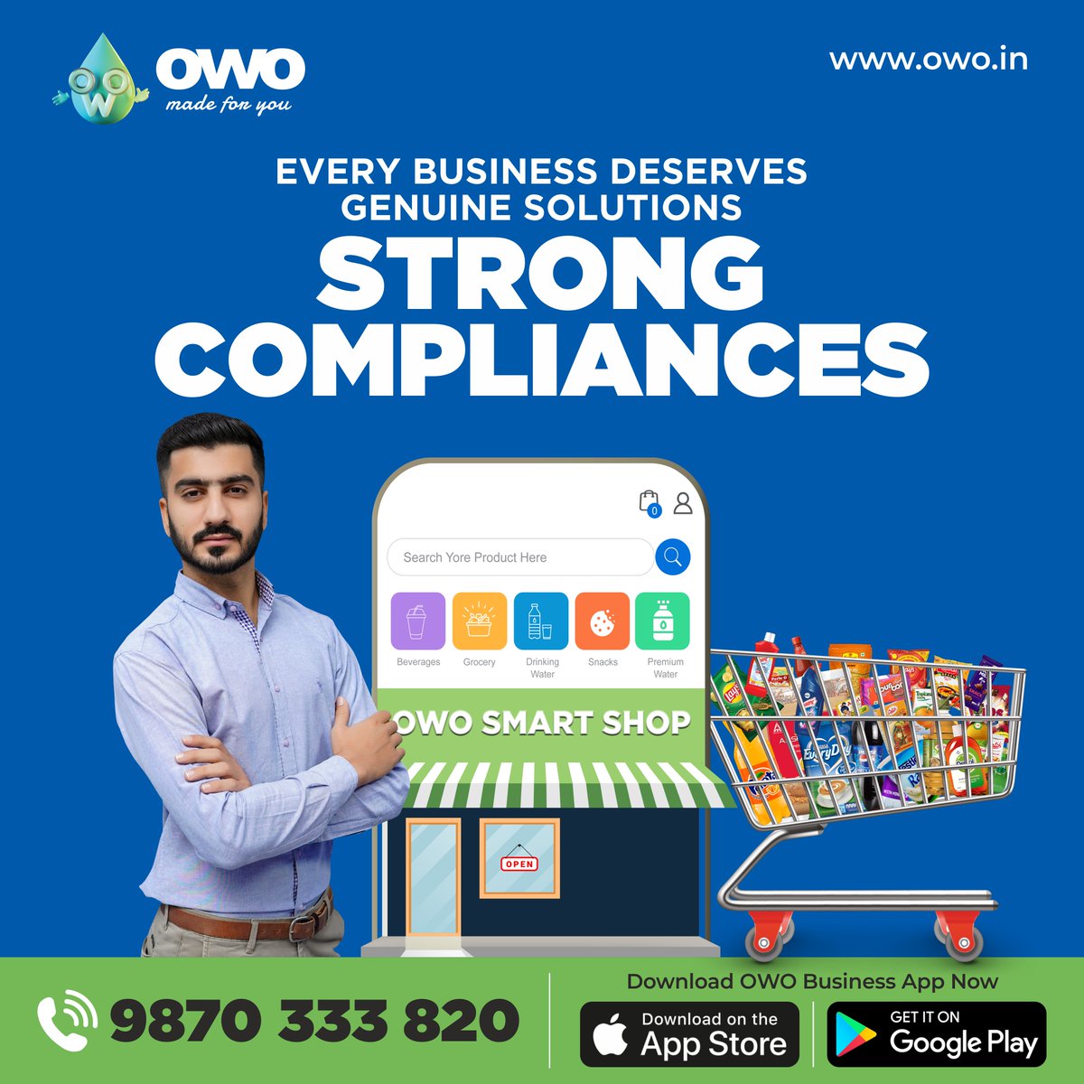 owoindia's tweet photo. Your business' daily essential needs deserve to be met with the assurance of genuine solutions. Which is why at OWO smart shop, we follow strong compliances in every aspect. 

To know more,
📞 9870333820
📱 OWO Business App
🌐 https://t.co/VvfXXDVmKF
.
.
.
#OWO #OWOIndia https://t.co/xYSfoL8H1e