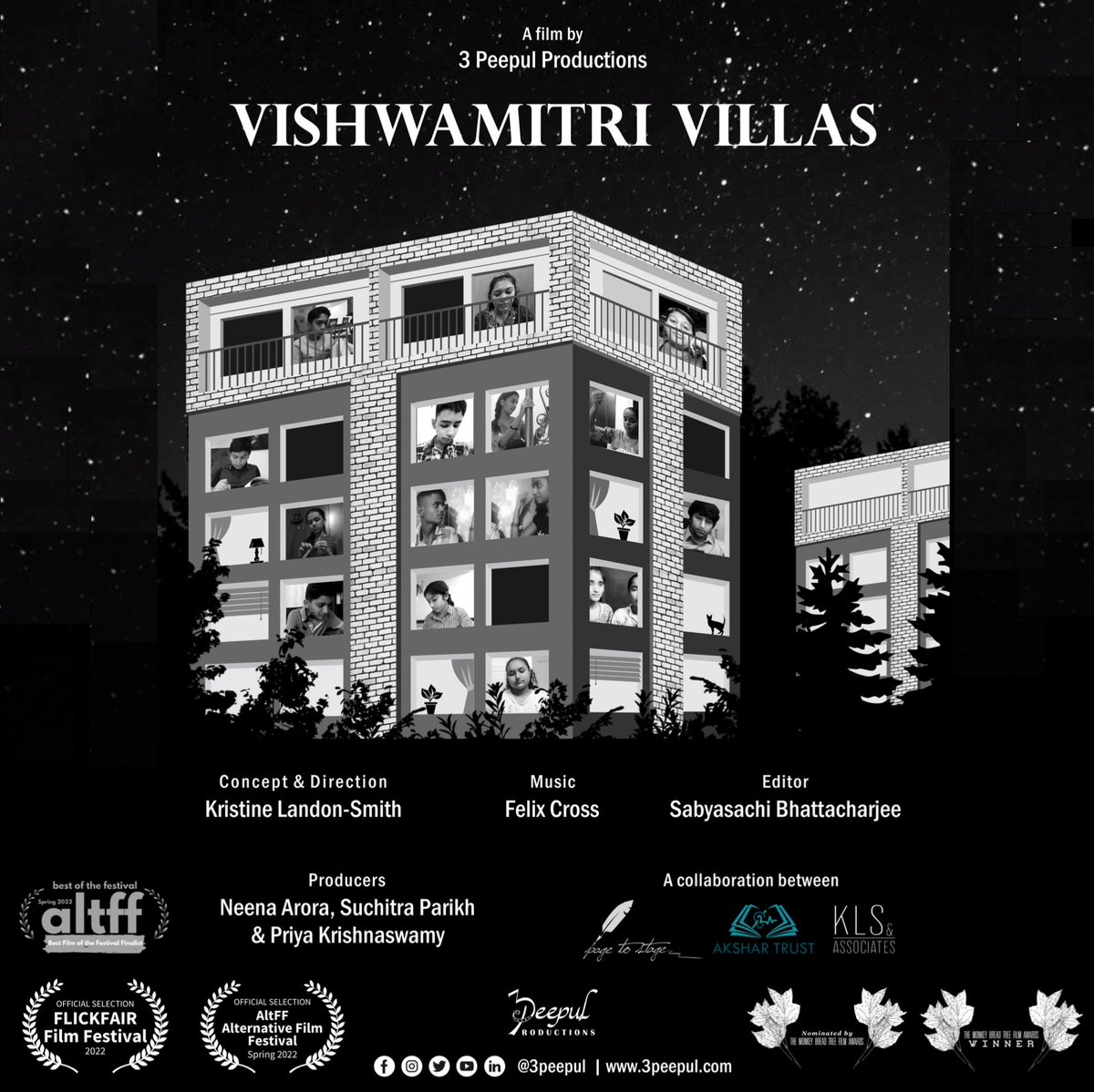 3_peepul's tweet photo. When we submitted our film Vishwamitri Villas to film festivals, we wondered how our poster would look with laurels some day... Well, now we know! 🎊🎉

Deepest gratitude for our film being seen &amp; recognized by international juries. 🪁🙏

#Vishwamitrivillas #vishwamitrivillas https://t.co/ymfDqv7cda