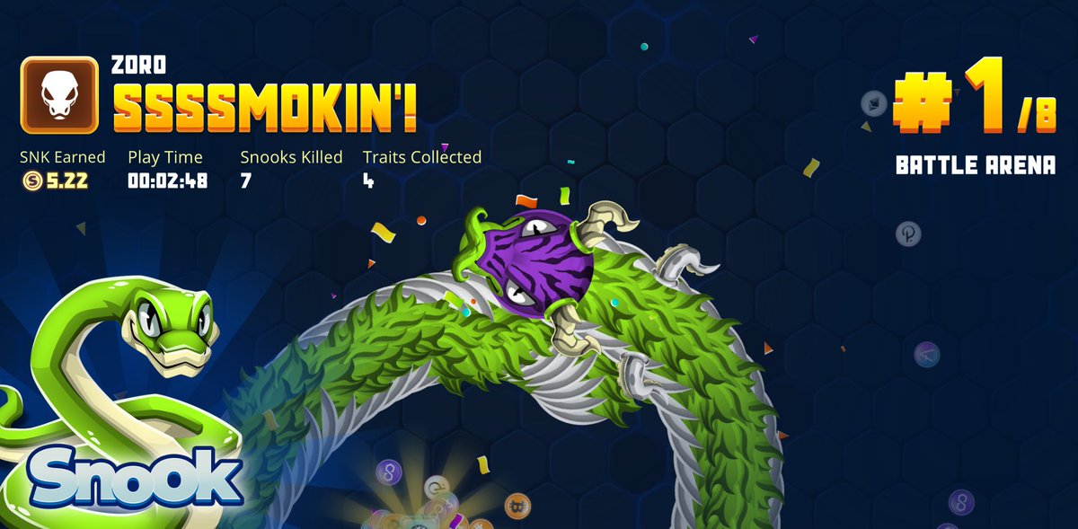 Draken_2003's tweet photo. My legendary snook just killed 7 snooks and ranked #1 in Battle Arena mode! @Playsnook_com and challenge me if you dare. See you on the map! #Snook #SNK #P2E #NFTGaming https://t.co/3Lbcc6mKO2