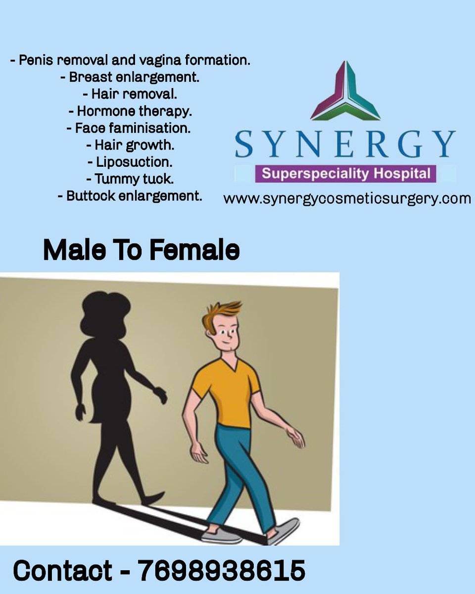 SynergyCosmetic's tweet photo. You can be the gender you actually are and not what you were born, with the help of gender change surgery at Transgender clinic. 
Contact us for more information: +91-7698938615.
#preoptrans, #hrt, #mtftransgender,
#srs, #sexchangesurgery , #maletofemaleaurgery. https://t.co/5xSquocx2H