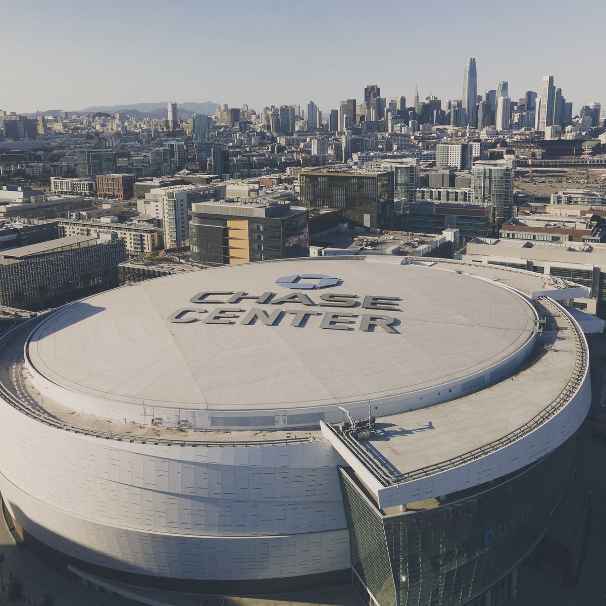Chase Center in San Francisco. 

The Golden State Warriors championship parade took place on Market Street, which is just by the tall buildings in the background.

(This photo was taken by Christopher Michel - cmichel67 on Flickr)