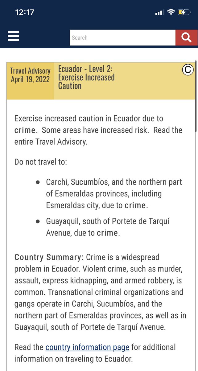 fmenesesz's tweet photo. @nielsolsenp De acuerdo, basta de violencia: crimen, asesinatos, secuestros, robo a mano armada, crimen organizado. Esto sucede antes del paro y lo señala el Travel Advisory de EEUU https://t.co/I8KDDD9Bh1