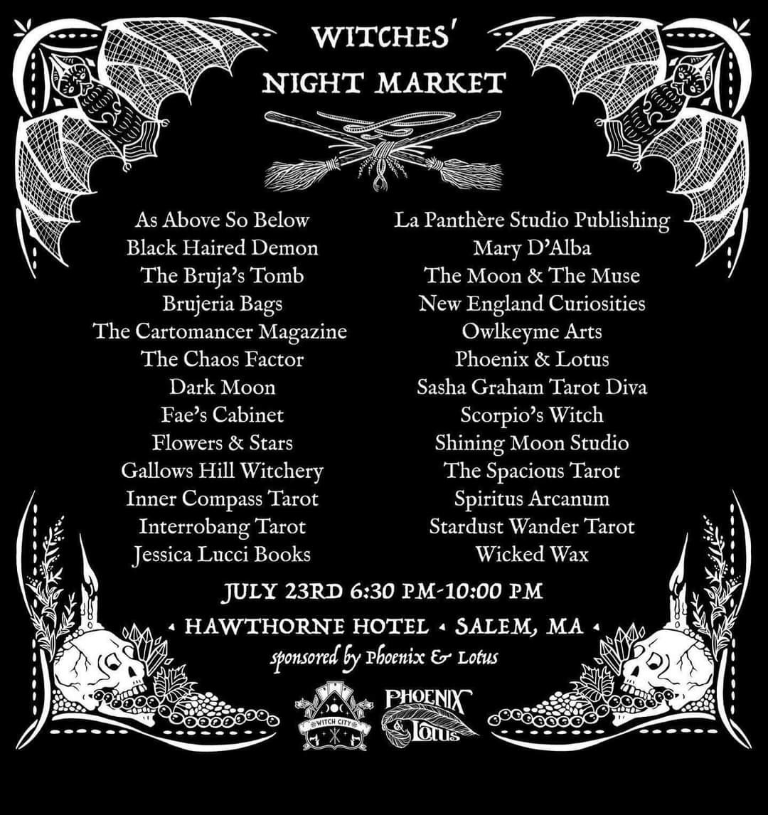 TheCartomancer's tweet photo. East coast friends - we will be at the Witches' Night Market, July 23rd at the Hawthorne Hotel in Salem, MA!!
#esoteric #tarot #witchcity #SalemMA #metaphysical #Paranormal #TheCartomancer #candles #Crystals #cartomancy #scrying #astrology #divination https://t.co/nUyv2LOvQy