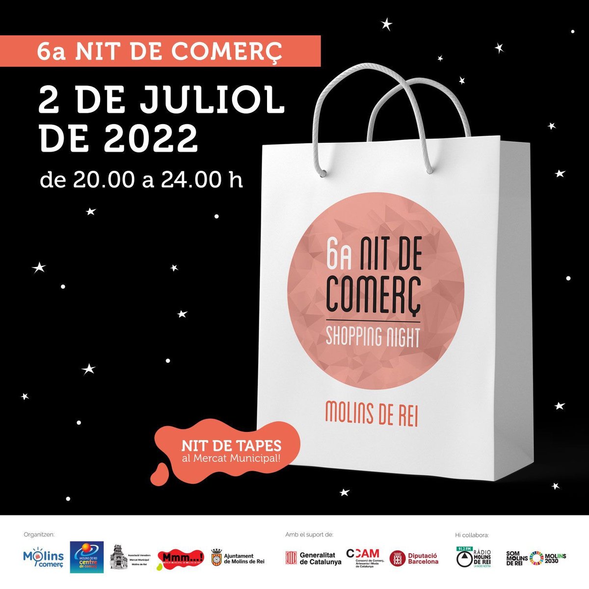 Arriba la 6a #NitdeComerç a #Molinsderei . El dissabte 2 de juliol de 2022 de 20 a 24h.
Descomptes, promocions i actuacions.

 #comerçmolins #mdrcentredecomerç #molinsmola #molinsdereimola #molinscentredecomerç #botmolmolinsderei #botmol  #nitdelcomerç #shoppingnight