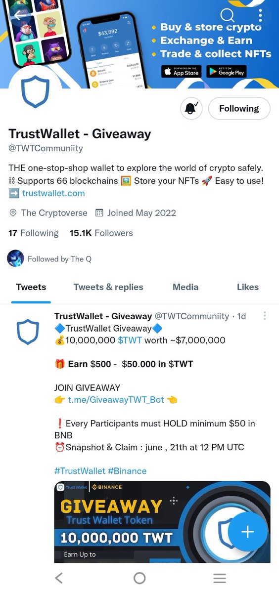 cress004's tweet photo. @TWTCommuniity I hope can win this please 🙏
@Mbing0001 
@etting003 
@MariaSurny002
@Samaruu19 
@Ayyuu199 
My bnb address
bnb1lvu2t98aly9df629r3x0twqf02zgptvjxf8mu0

#TrustWallet #Binance #TWT https://t.co/TZ4kvuyHlA