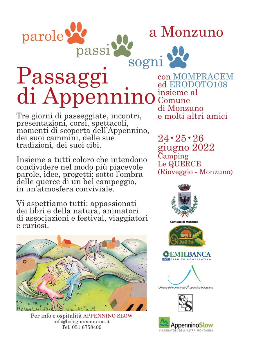 Il 24 25 26 giugno appuntamento sull’Appennino #passiparolesogni #appennino #festival <a href="/VMonzuno/">Vivere Monzuno</a> <a href="/Appennino_Slow/">AppenninoSlow</a> @ViviAppenninoB