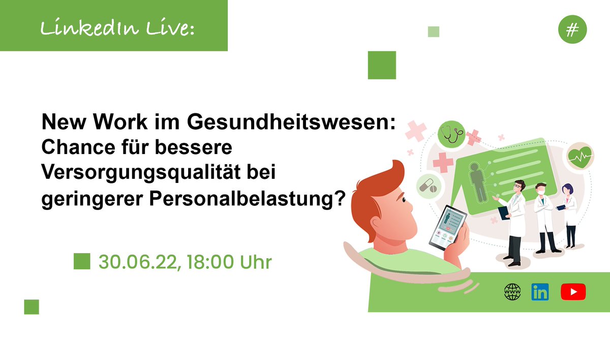 HashtagGesund's tweet photo. // Live // New Work im #Gesundheitswesen: Chance fΓΌr bessere #VersorgungsqualitΓ€t bei geringerer Personalbelastung? Nimm an der kostenfreien Veranstaltung teil & diskutiere im virtuellen Studio mit. Stell deine Fragen an unsere GΓ€ste. Mehr unter: https://t.co/hLKUaS6YDc #HGlive https://t.co/RZU25a3Qix