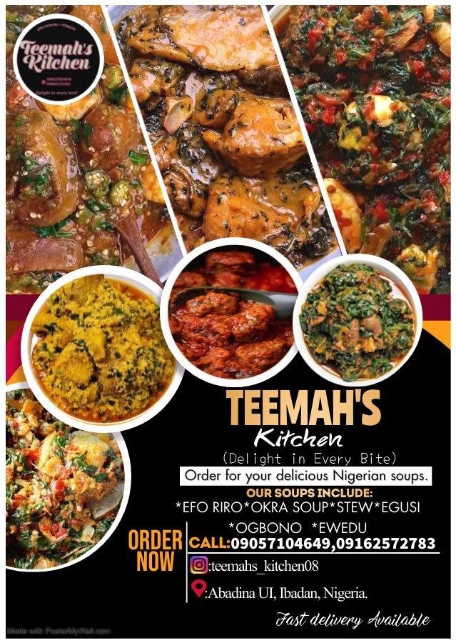 chokolatee_10's tweet photo. So finally..another baby is born again oooooo and guess what😳
Deliciously prepared *SOUP* at affordable prices and prompt delivery to your doorstep
Interesting riii😚😜
Are you busy or tired to cook?
Or you ain’t the “kitchen type”
Reside in Ibadan?
Worry no more,I gat you; Yes https://t.co/mcqgK1L9Kk