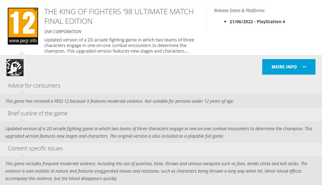 The King of Fighters '98 Ultimate Match Final Edition now available for PS4  - Gematsu