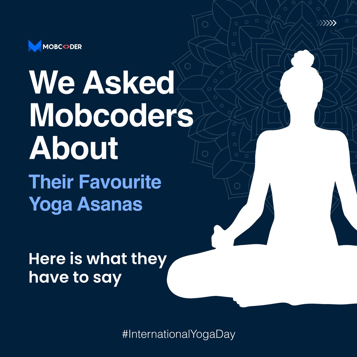 mobcoderinc's tweet photo. On this International Day of Yoga, start your day by trying out one of the favourite yoga asanas of our employees or comment down below your favourite one. 

#mobcoder #yogainspiration #internationalyogaday2022 #yogaforlife https://t.co/6uykN3xN5Z