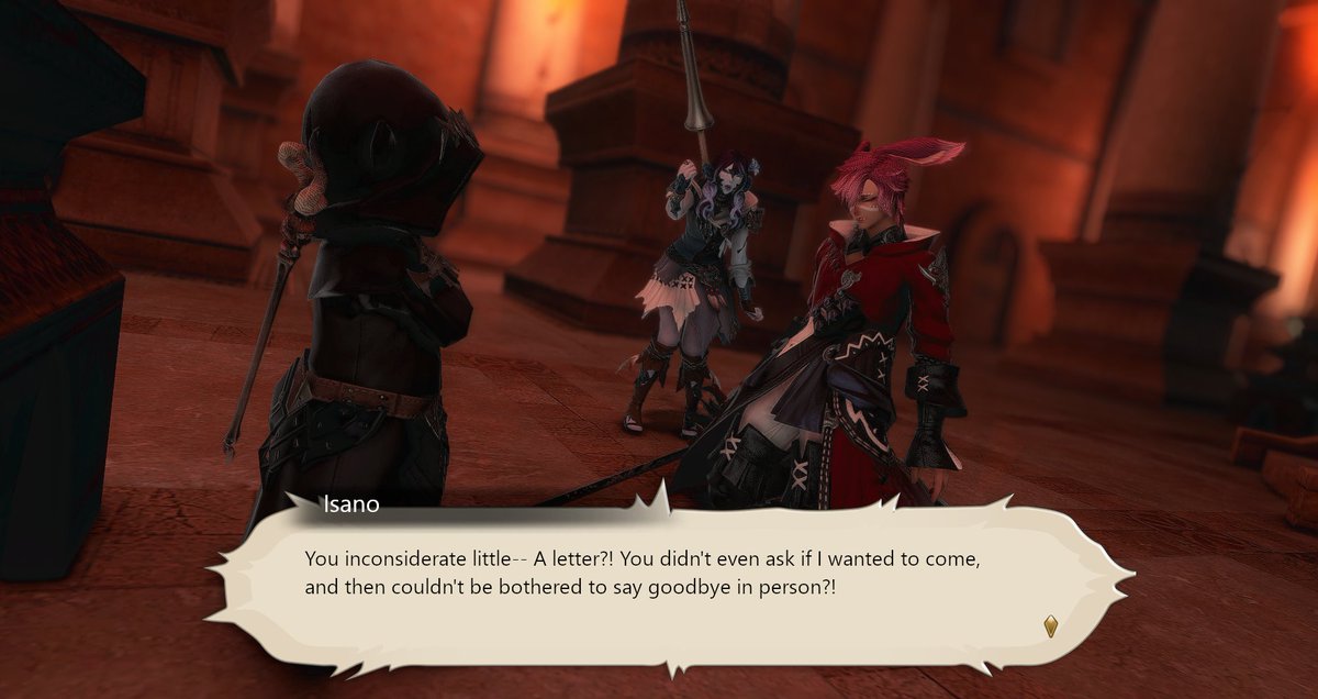 Just_Java_Kitty's tweet photo. So Ryoden didn't exactly tell anyone he was coming to Eorzea--
Isano hunted him down to tell him off.
Isano belongs to @digishima and is Ryoden's adoptive sister.
#GPOSERS #FFXIV #FinalFantasyXIV #aura #viera #bestfrienemies https://t.co/ae95UfjdLN