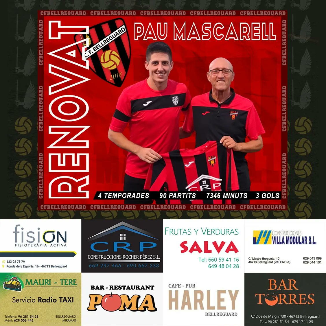CFBellreguard's tweet photo. 🤝🏻 RENOVACIÓ | Primera renovació del nou projecte. Un dels clàssics, el nostre capità, el jugador amb més partits i minuts amb la samarreta del C.F. Bellreguard. Molta sort Pau 3️⃣ ©️❤️🖤❤️ https://t.co/yylYx7HBvT