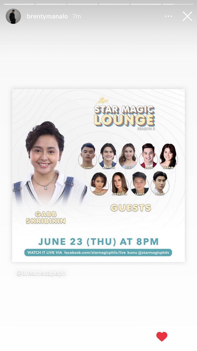 BRENTELITEPH's tweet photo. Don’t forget to watch star magic lounge this coming June 23 (Thursday) at 8 PM via Facebook or Kumu account of star magic. 

| @brentymanalo’s IG Story Update | https://t.co/b6nMyYqT3s
