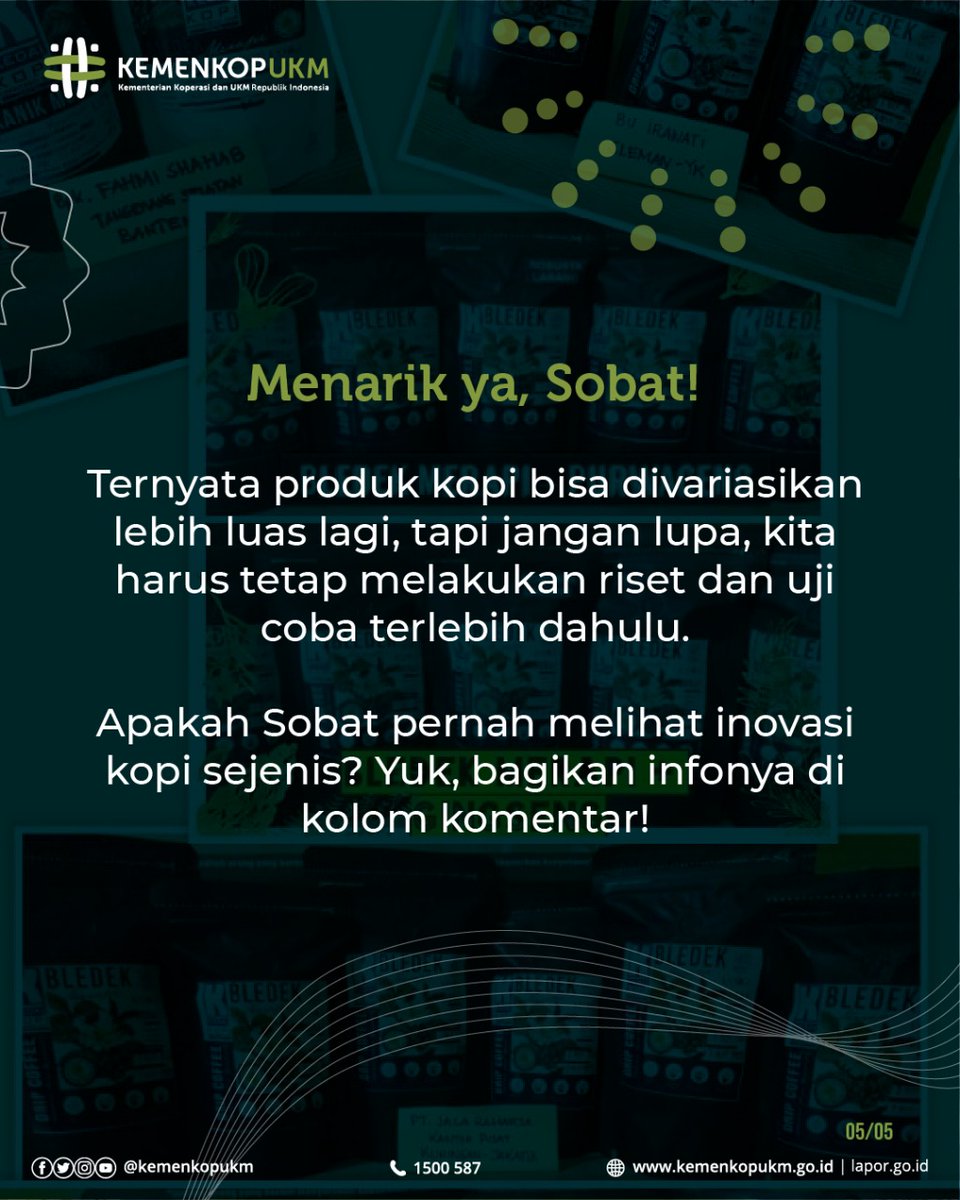kemenkop_'s tweet photo. Yuk Sobat jangan pernah berhenti berinovasi! Terus melakukan riset dan uji agar sesuai dengan keinginan pembeli.

#KemenKopUKM
#UMKMBangkit
#KoperasiKeren
#IndonesiaMaju https://t.co/k5bl4nN2qr
