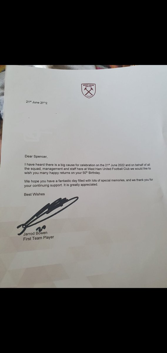 spenceRobinson3's tweet photo. Cheeky congratulatory letter from Jarrod for me https://t.co/CD50q04OZN