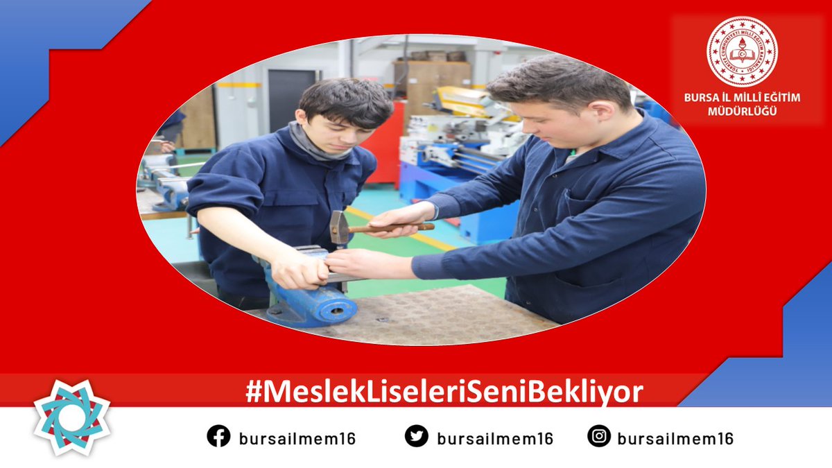 Güçlü eğitim-üretim-istihdam çevrimi ile sanayinin ihtiyacı olan nitelikli iş gücünün yetişmesinde önemli rol oynayan #MeslekLiseleriSeniBekliyor

<a href="/tcmeb/">Millî Eğitim Bakanlığı</a> <a href="/BursaValiligi/">T.C. Bursa Valiliği</a> @MeslegimHayatim <a href="/nznsener/">Nazan ŞENER</a> @serkangur_bursa