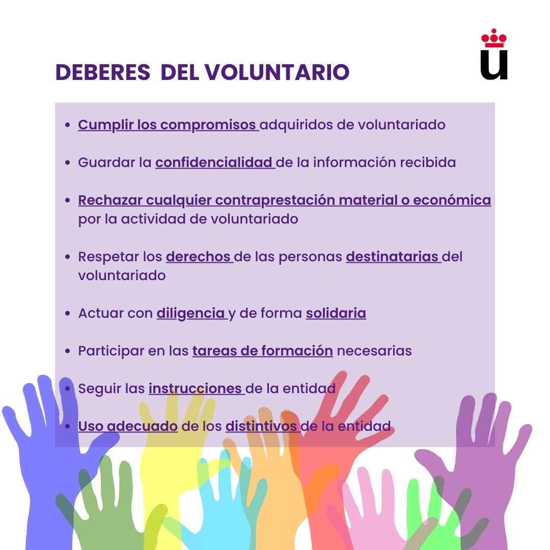 Volunt_Urjc's tweet photo. ⚖️Como voluntario tienes un marco de protección y un conjunto de obligaciones que tienes que contemplar en tu actuación de voluntariado

Aquí te dejamos tus deberes y derechos reconocidos más importantes⤵️⤵️ https://t.co/FbC456qnlo