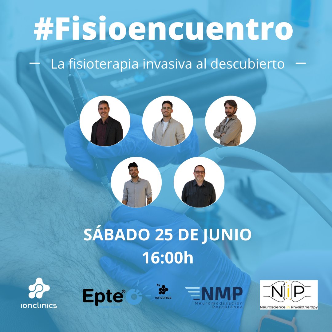 No te pierdas nuestro último #fisioencuentro, un webinar que tendrá lugar el sábado 25 de junio a las 16:00h y donde se reunirá a 5 grandes profesionales y lideres de opinión del ecosistema de la fisioterapia invasiva. bit.ly/3tKFgB9

#Ionclinics #EPTE #NMP