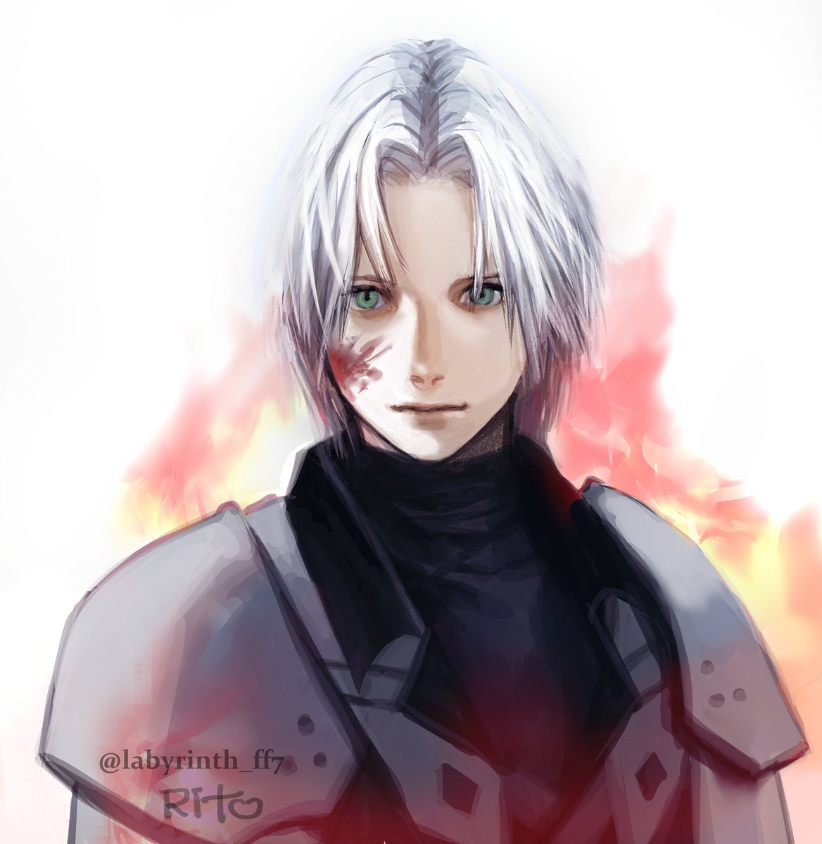 sephiroth 1boy male focus solo blood on face armor upper body shoulder armor  illustration images