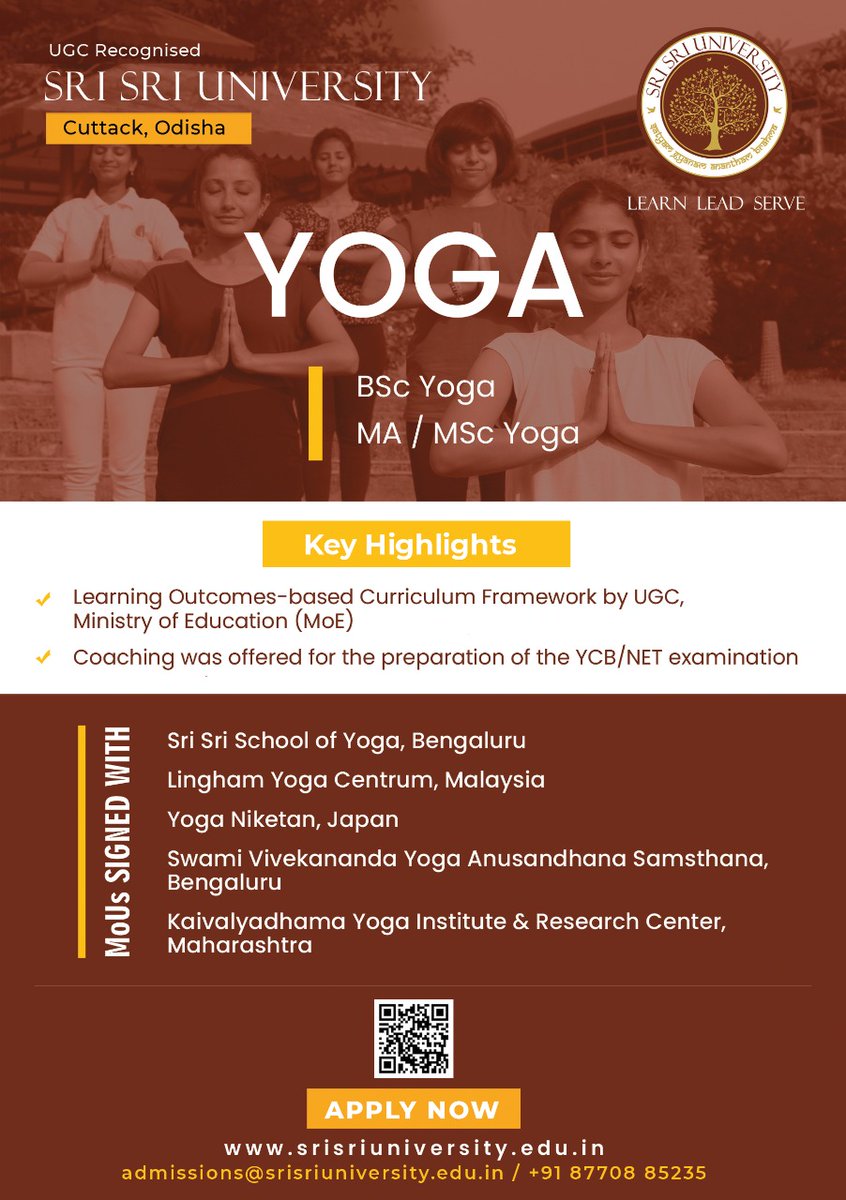 SriSriU's tweet photo. .#SriSriU campus is where you witness a union of spirituality and academics. It's a world where #Yoga & Meditation nurtures the true potential of every student
Admission Open 2022 for BSc Yoga & MA/MSc Yoga
Apply Now: https://t.co/4i4qvN8zMx
#JoinSSU #YogaForHumanity #YogaDay https://t.co/KzpuNiFaFg