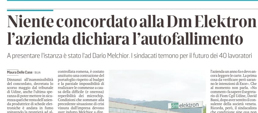 fimcislFVG's tweet photo. #21Giugno in edicola sul @messveneto articolo sul fallimento della #DMElektron
Pasquale #Stasio "La cassa integrazione scade il 27 giugno dovremo se ci sono soluzioni e quali adottare"
@FIMCislStampa https://t.co/5fCyQ69xya