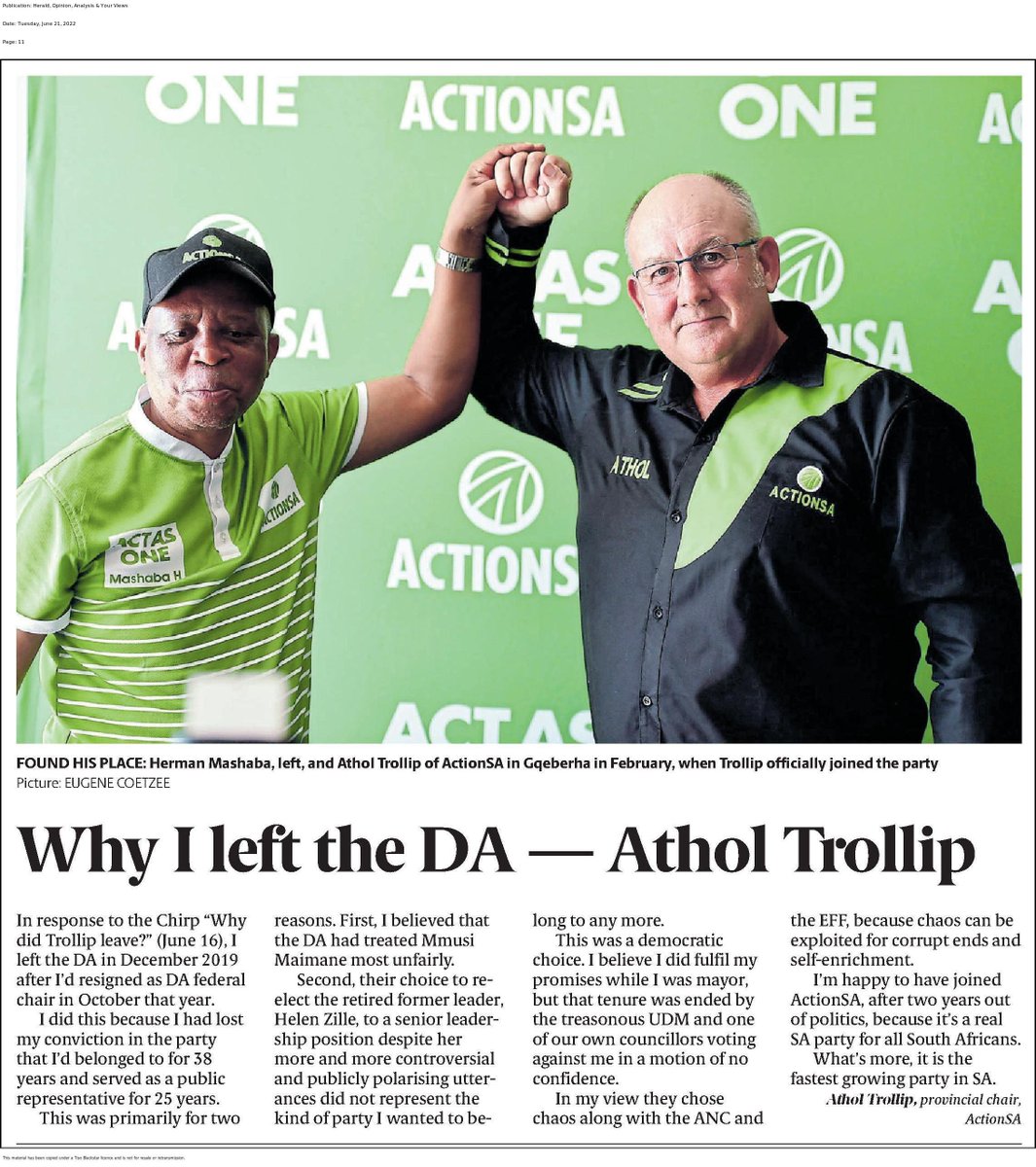 HermanMashaba's tweet photo. Proud to be working side by side with this experienced and Patriotic South African, @AtholT https://t.co/g9Ac1yNkBh