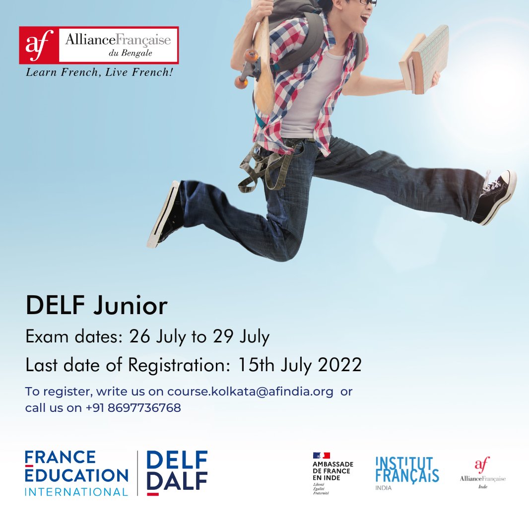 AFduBengale's tweet photo. Young learners, this is your chance! Get a French Language diploma! Registrations open till 15th July.
Contact : course.kolkata@afindia.org or
+91 86977 36768 for more information.
#delfjunior #delf #dalf #french #diploma https://t.co/QHeG4OBwJ8