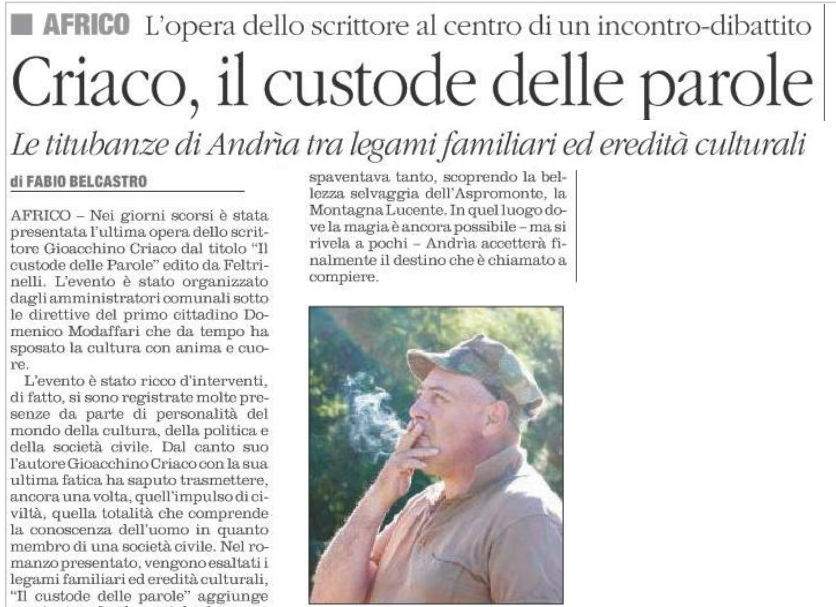 feltrinellied's tweet photo. "#Criaco il custode delle parole" #Ilcustodedelleparole di @gioacchinocriac su @ilquotidianoweb https://t.co/MXOPR75FC2