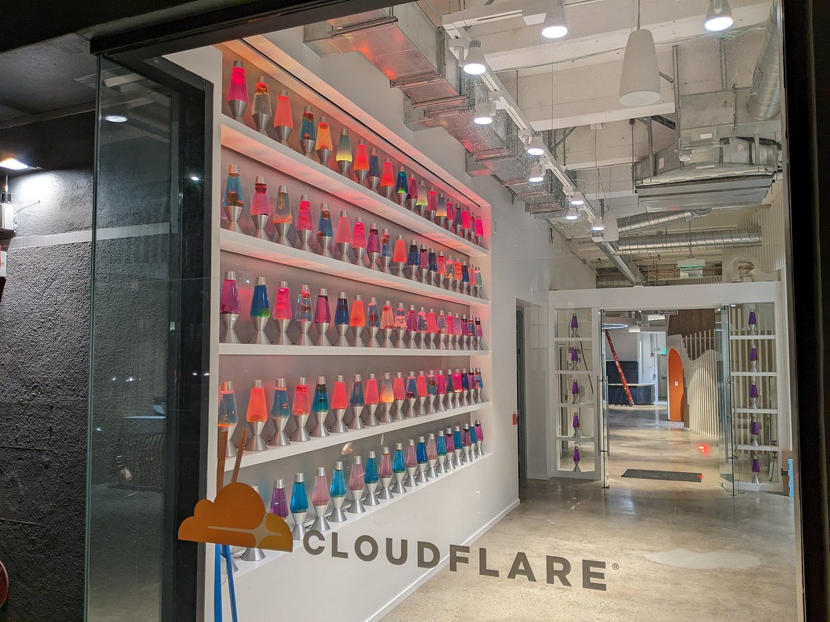 mrjasonchoi's tweet image. I was today years old when I found out Cloudflare has a wall full of lava lamps they feed into a camera as a way to generate randomness to create cryptographic keys