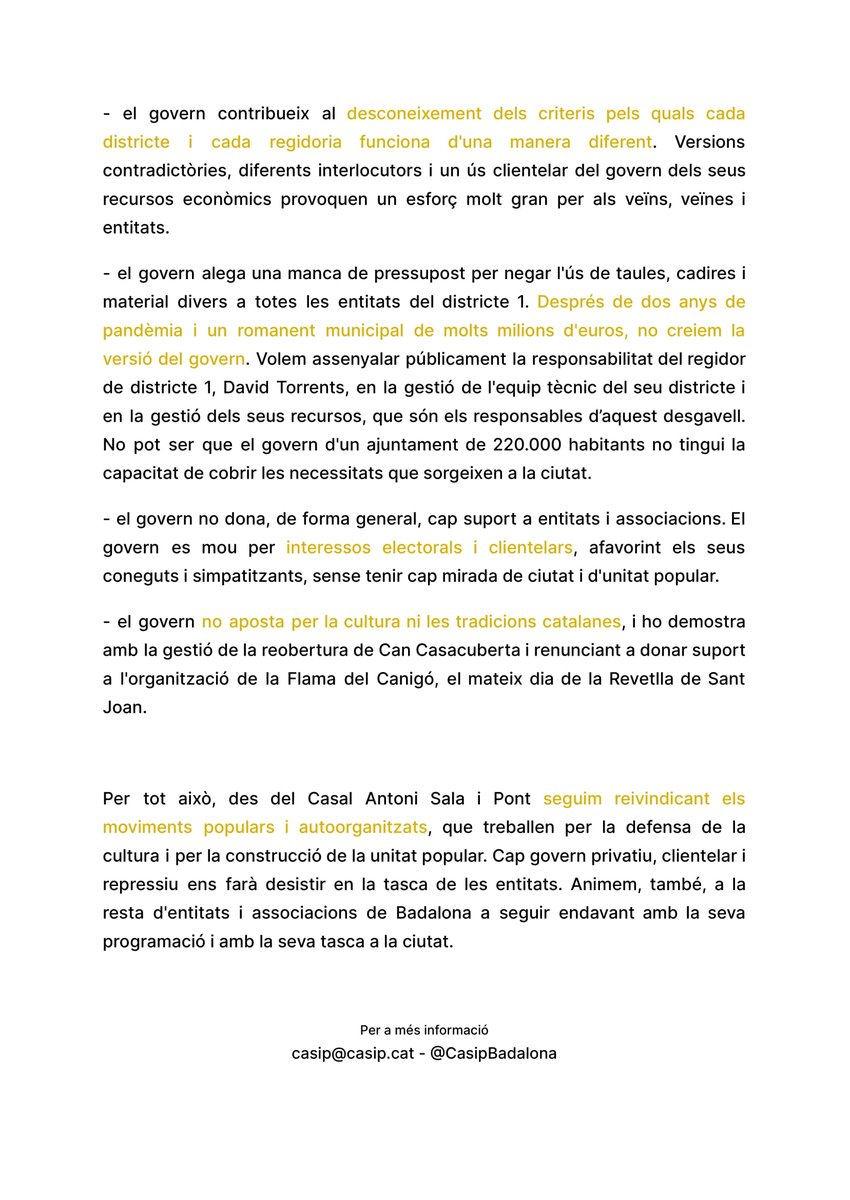 Un any més, l'Ajuntament de Badalona segueix posant traves i dificultats burocràtiques per celebrar la revetlla de Sant Joan 🔥

N'ESTEM FARTES DE LA GESTIÓ PÈSSIMA DEL GOVERN DE BADALONA! 😤

Exposem les problemàtiques amb què ens trobem reiteradament.

DIFUSIÓ! 📢