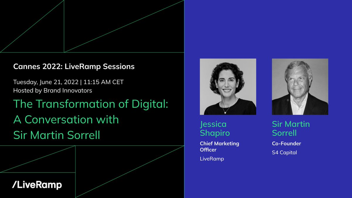 LiveRamp (@liveramp) on Twitter photo Our very own CMO <a href="/jessicamshapiro/">Jessica M Shapiro</a> is moderating a fireside chat with <a href="/martinsorrell/">Sir Martin Sorrell</a> and <a href="/BrandInnovators/">Brand Innovators</a> today at #CannesLions2022. Register for the event here: ramp.click/cannes-marketi… Our very own CMO <a href="/jessicamshapiro/">Jessica M Shapiro</a> is moderating a fireside chat with <a href="/martinsorrell/">Sir Martin Sorrell</a> and <a href="/BrandInnovators/">Brand Innovators</a> today at #CannesLions2022. Register for the event here: ramp.click/cannes-marketi…