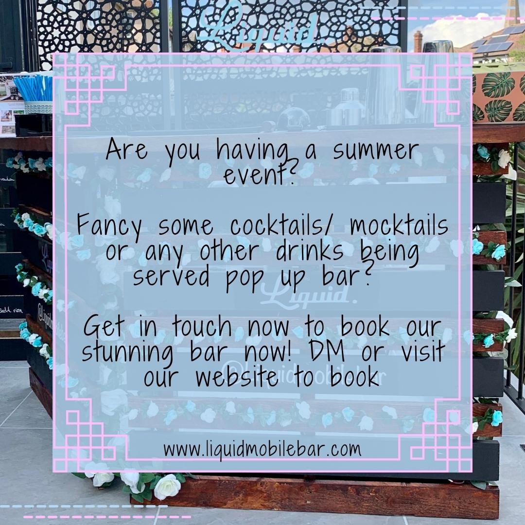 Are you having a summer event?⁠
⁠
Fancy some cocktails/ mocktails or any other drinks being served pop up bar? ⁠
⁠
Get in touch now to book our stunning bar now! DM or visit our website to book⁠