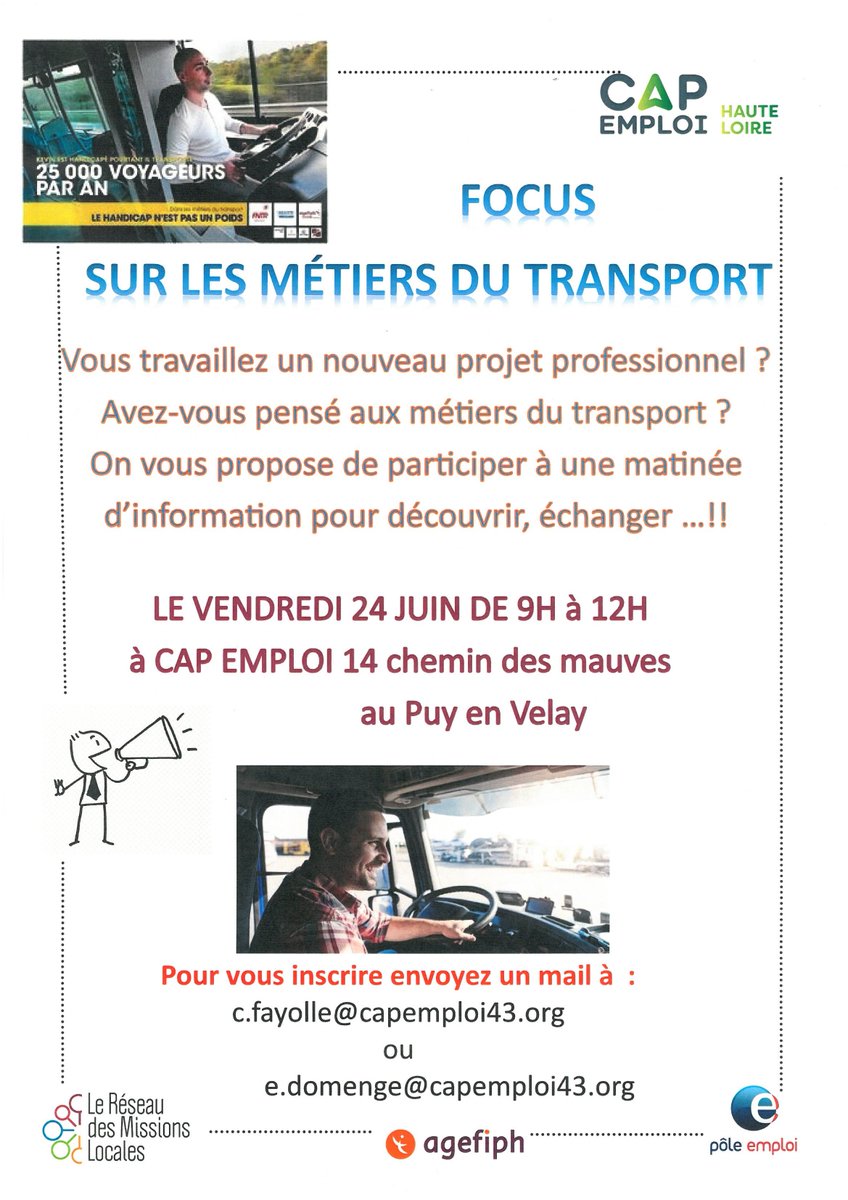 AGENDA : Vendredi 24 Juin de 9h à 12h =>💡FOCUS sur les métiers du transport ! #Emploi #information