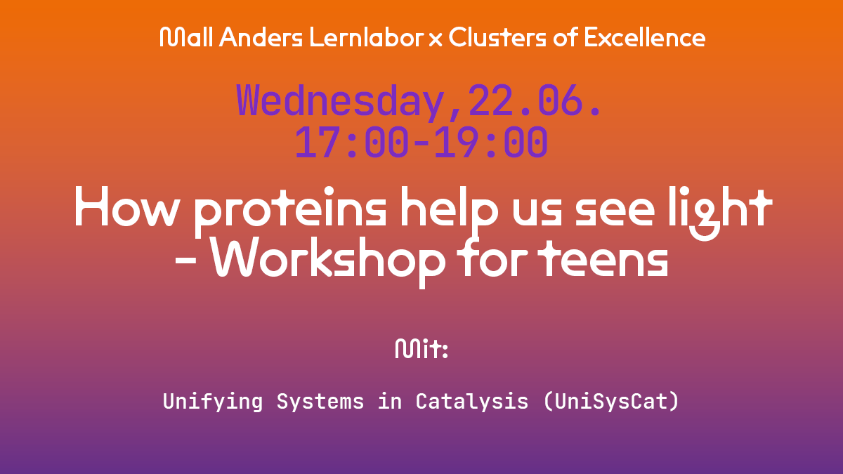 UniSysCat's tweet photo. Für alle #Teenager &amp; #Eltern, die heute keine Zeit haben: Morgen um 17 Uhr gibt's einen Workshop über kleine Proteine, die Licht wahrnehmen können. @AlinaPushkarev zeigt euch ihre faszinierende #Forschung &amp; bastelt mit euch Ketten aus den Proteinen 🧪👀 @HumboldtUni #wisskomm https://t.co/ROwbY7aMUr