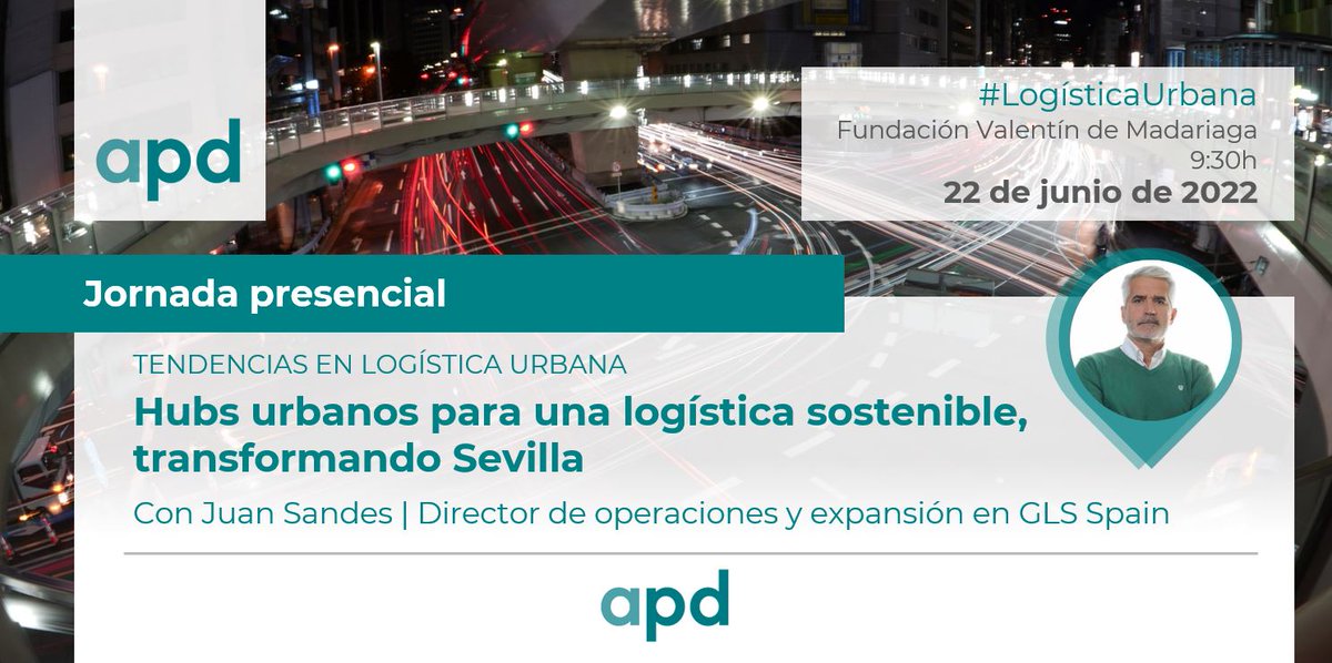 GLS_Spain's tweet photo. ¿A qué retos logísticos se enfrentan las ciudades?
¿Qué papel juegan las empresas en su resolución?

Juan Sandes, COO de #GLSSpain, participará en la Jornada de #LogísticaUrbanaAPD "Hubs urbanos para una logística sostenible, transformando Sevilla".

👉 https://t.co/fPsGLzOY0i https://t.co/AaqBBrVQRR