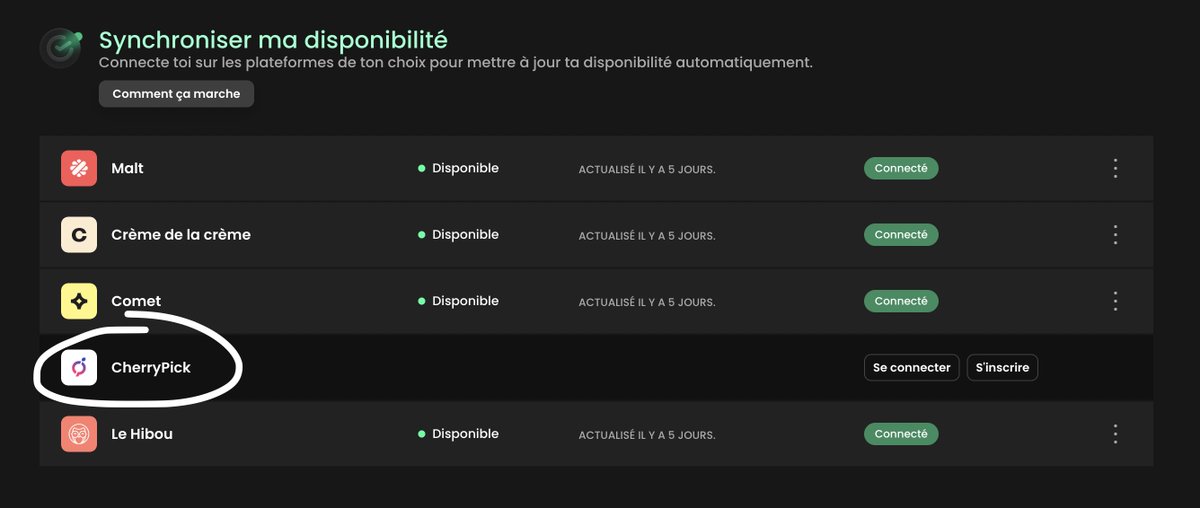 DorpTheo's tweet photo. On peut maintenant mettre à jour sa dispo' sur Cherry-Pick depuis Pylote ✅ 

Ça ne fonctionne uniquement si le freelance a déjà un compte créé.

On ajoute laquelle maintenant ? 😊 
https://t.co/aT4WPsuj2d

#freelance https://t.co/cxqWJ77tSw